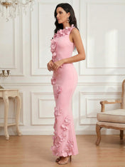 Romantic Pink Sleeveless 3D Floral Mermaid Gown