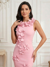Romantic Pink Sleeveless 3D Floral Mermaid Gown