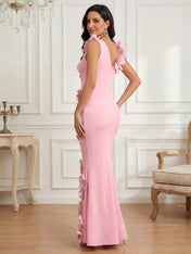 Romantic Pink Sleeveless 3D Floral Mermaid Gown