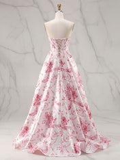Romantic Pink Strapless Toile Print Corset A-Line Prom Dress