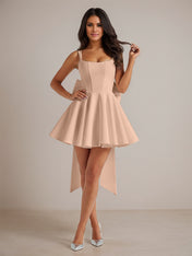A-Line Square Neck Pleated Mini Homecoming Dress with Bow