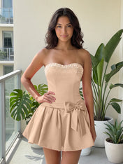 Fuchsia Pearl Corset Short Homecoming Dresses Large Waist Bow Lace Up Back