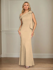 Trumpet/Mermaid One Shoulder Sleeveless Stretch Crepe Mother of the Bride Dress With Bow