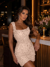 Square-Neck Hand-Beaded Short Homecoming Dress