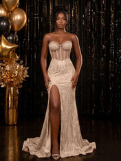 Strapless Sequin-Embellished Mermaid Prom Dress