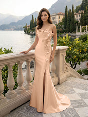 Pink Sweetheart Neckline 3D Flower Embellished Mermaid Evening Gown Maxi Dress