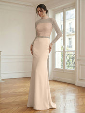 Formal Dress White Sheath Illusion Neck Beaded Chiffon Maxi Dress