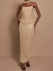 Off-Shoulder Bandage Top & Sequin Midi Skirt Set