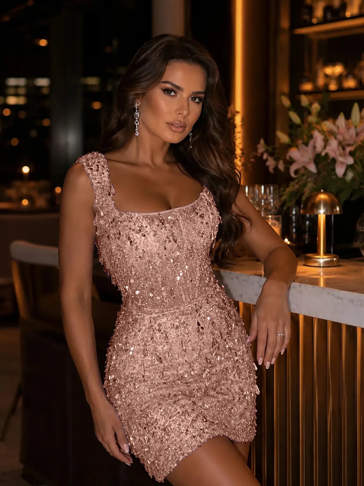 Square-Neck Hand-Beaded Short Homecoming Dress