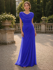 Cowl Neck Mermaid Evening Dresses with Flowing Floor-Length Skirt
