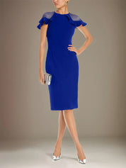 Sheath/Column Stretch Crepe Scoop Short Sleeves Knee Length Dress