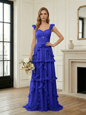 Ethereal Sky Blue Tiered Ruffle Chiffon Maxi Dress Gown