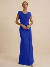 Dusty Grey Draped Cowl Neck Ruched Chiffon Evening Dresses