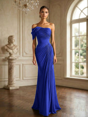 One Shoulder Pleat Mermaid Chiffon Evening Dresses for Women Gown