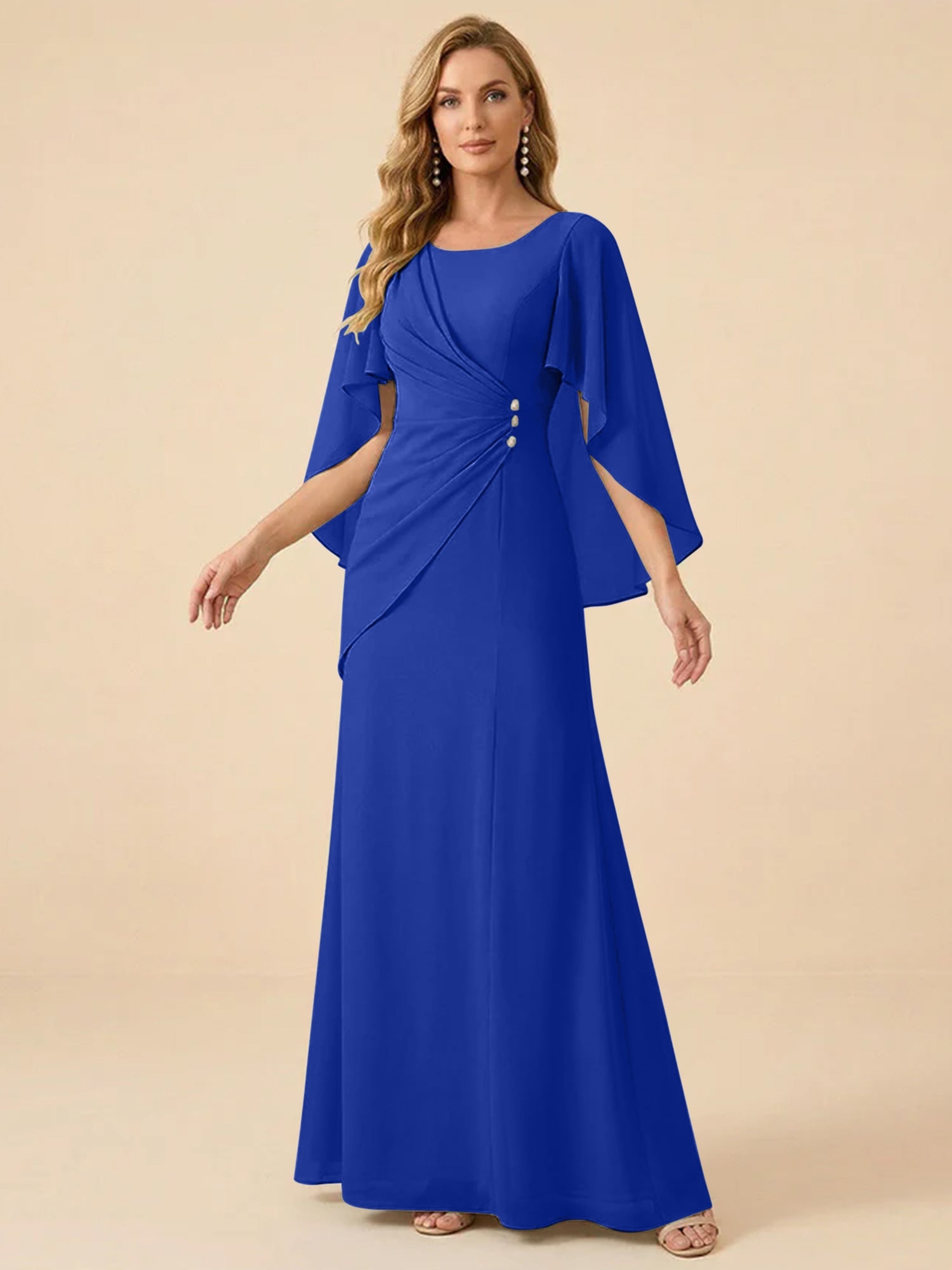 Sage Green Chiffon Beaded Mother of the Bride Dress with Cape Sleeves