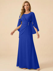 Sage Green Chiffon Beaded Mother of the Bride Dress with Cape Sleeves
