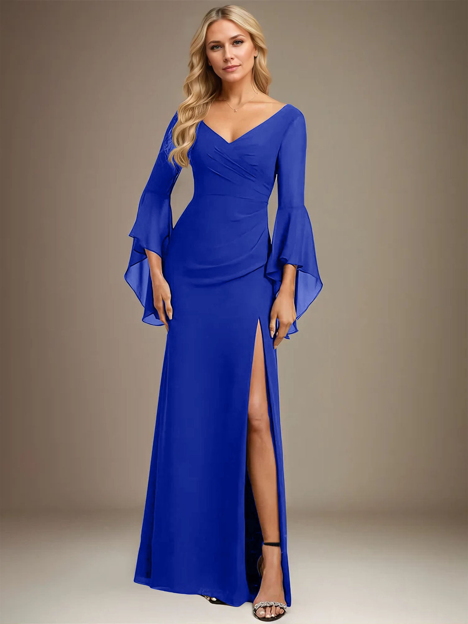 Sheath/Column V-Neck Floor-Length Chiffon Dress With Pleated