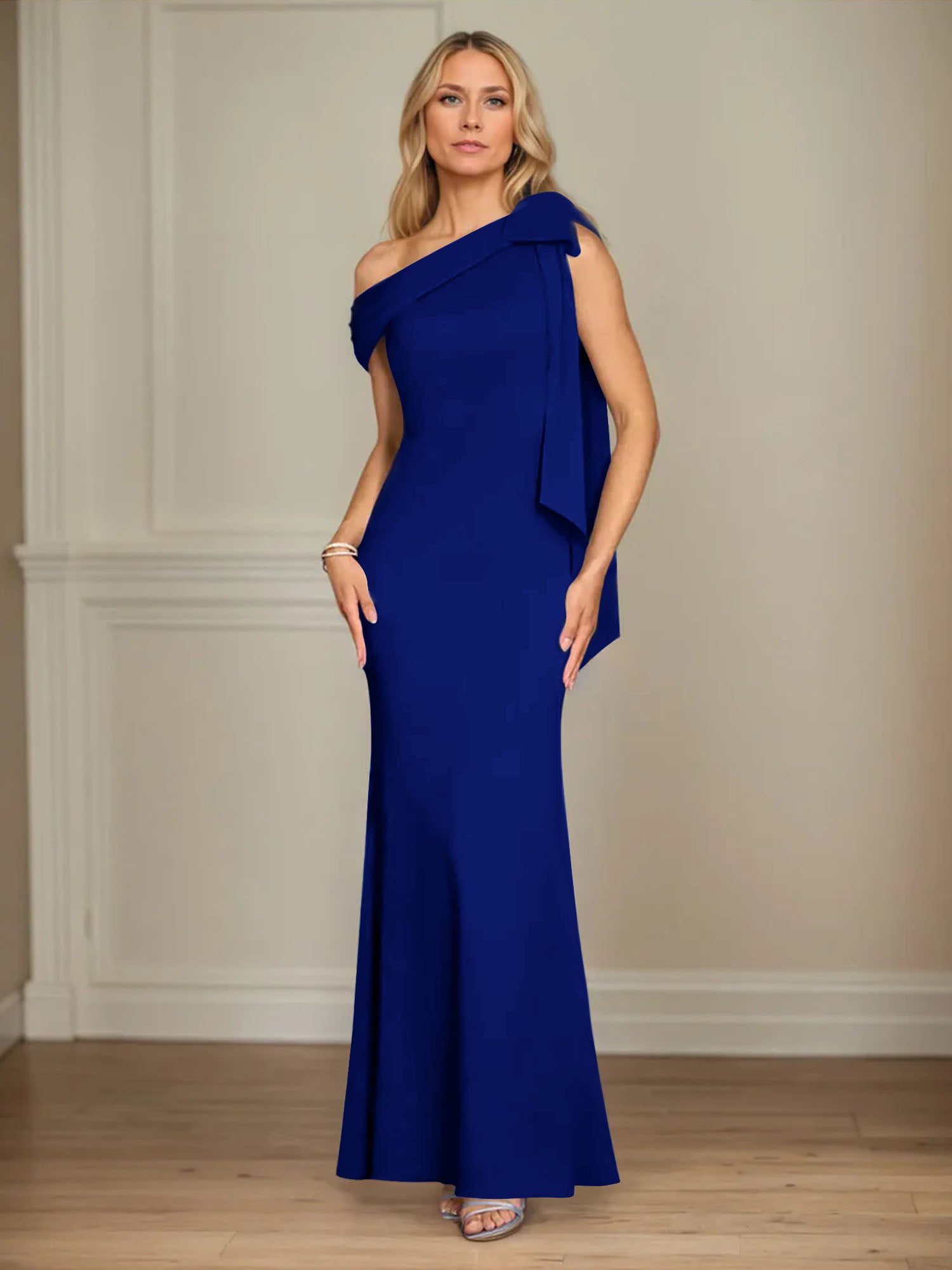 Mermaid One Shoulder Sleeveless Stretch Crepe Mother of the Bride Dress With Bow