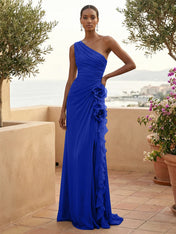 One Shoulder Pleat Mermaid A Line Ruffle Evening Dresses