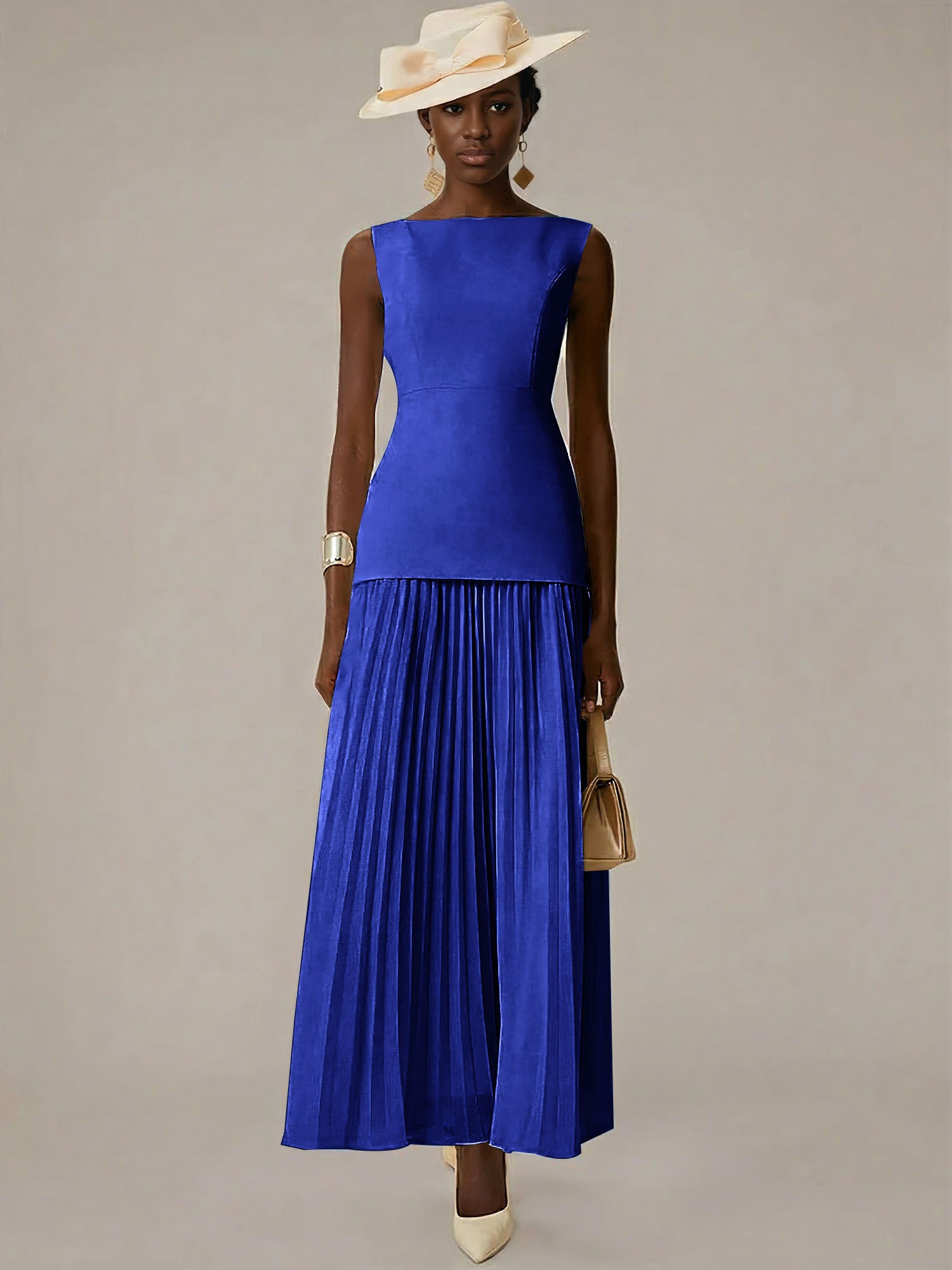 White A Line Chiffon Round Neck Sleeveless Floor Length Dresses