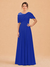 One-Shoulder Cape Overlay Chiffon Mother of the Bride Dress