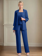 Chiffon Square Neck Sleeveless Floor Length Mother of the Bride Pantsuits