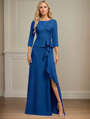 Sheath/Column Scoop Floor-Length Stretch Crepe Dress With Cascading Ruffles Appliques