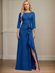 Sheath/Column Scoop Floor-Length Stretch Crepe Dress With Cascading Ruffles Appliques
