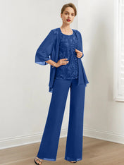 Chiffon Mother of the Bride Pantsuits with Sequins & Jacket