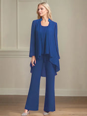 Chiffon Scoop Neck Long Sleeves Floor Length Mother Of The Bride Pantsuits