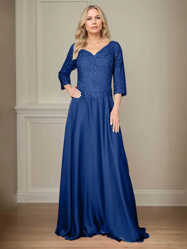 4 Sleeves Floor-Length Mother Of The Bride Dress With Appliques