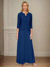 Glitter Lace & Satin Skirt Jacket Dress with Open Jacket