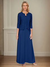 Robe veste en dentelle pailletée et jupe en satin avec veste ouverte 