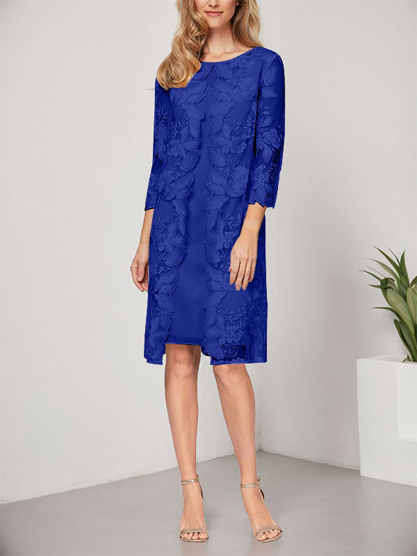 A-line Scoop Knee-Length Chiffon Lace Mother of the Bride Dress With Jacket
