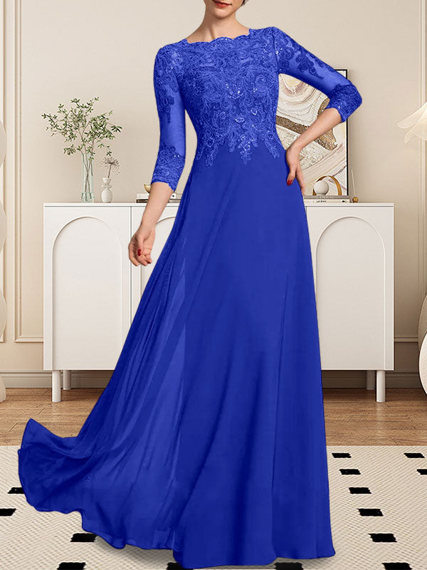 A-line Scoop Floor-Length Lace Chiffon Mother of the Bride Dress With Sequins