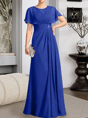 A-line Scoop Floor-Length Chiffon Mother of the Bride Dress With Pleated Beading