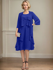 A-line Scoop Knee-Length Chiffon Mother of the Bride Dress With Beading