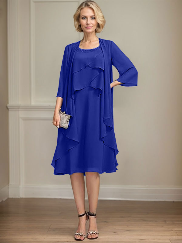 A-line Scoop Knee-Length Chiffon Mother of the Bride Dress With Beading