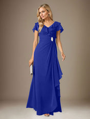 Stormy A-Line V-Neck Ruched Chiffon Dress