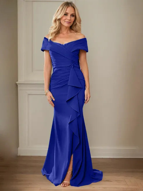Column V-Neck Illusion Floor-Length Lace Chiffon Mother of the Bride Dress With Pleated Sequins