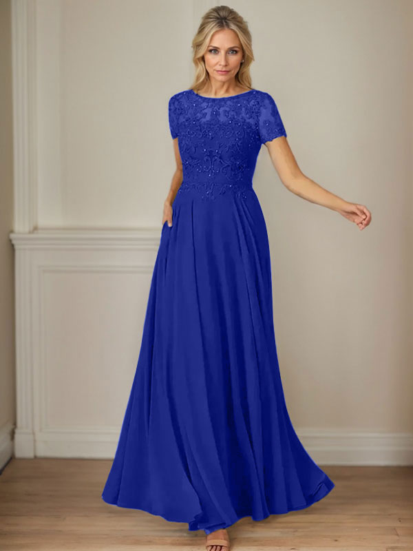 Dark Navy A-Line Boatneck Sequins Chiffon Dress