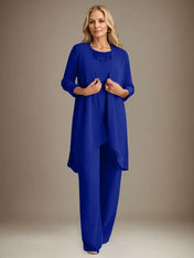 Chiffon Scoop Long Sleeves Mother Of The Bride Pantsuits With Jacket
