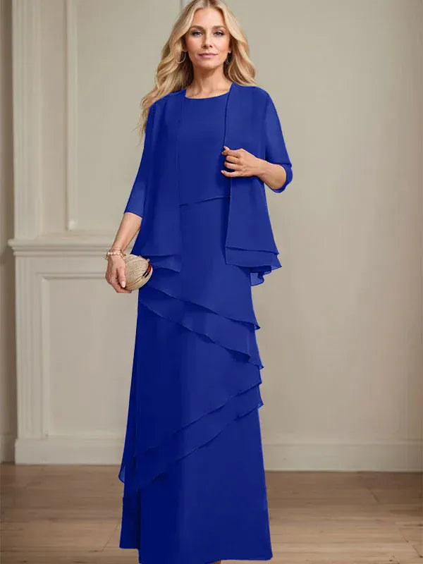 Robe fourreau en mousseline de soie pour mère de la mariée, longueur au sol 