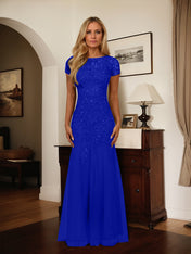 Dark Navy Mermaid Scoop Sequins Tulle Dress