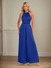 Jumpsuits Halter Floor-Length Satin Wedding Dress