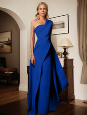 A-Line One-Shoulder Floor-Length Elastic Satin Mother Of The Bride Dress