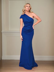 Satin Sheath/Column One Shoulder Short Sleeves Floor Length Mother of the Bride Dresses