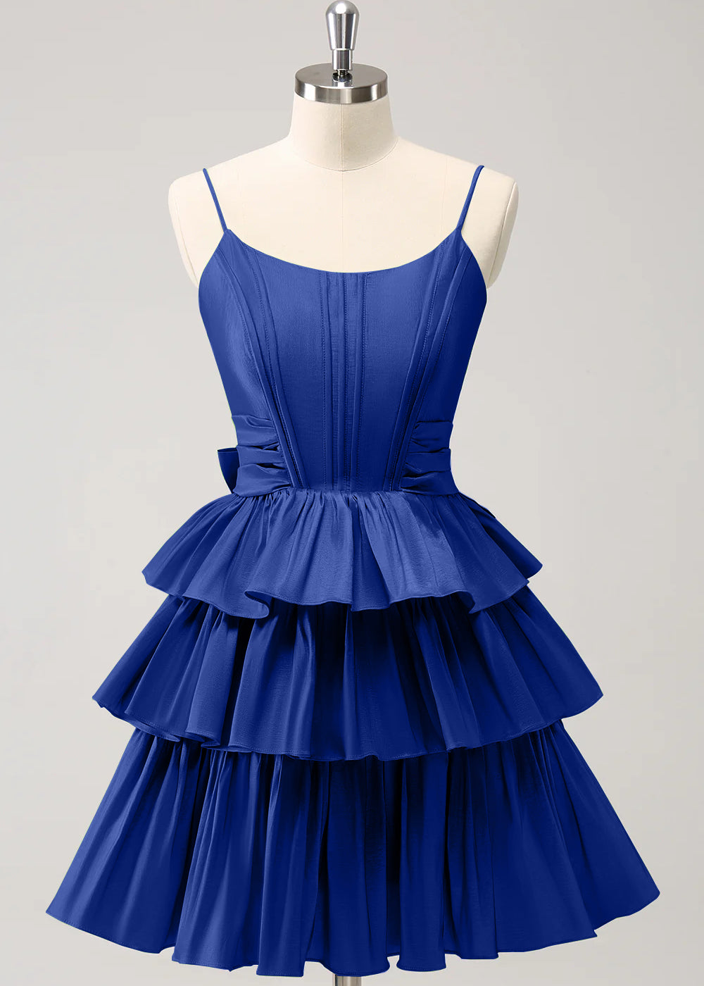 Hot Pink A Line Spaghetti Straps Corset Tiered Ruffle Homecoming Dress with Bow