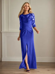 Robe fourreau en crêpe extensible prune pour mère de la mariée 