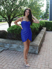 Spaghetti Straps Sequin Short Homecoming Dress with Crystals